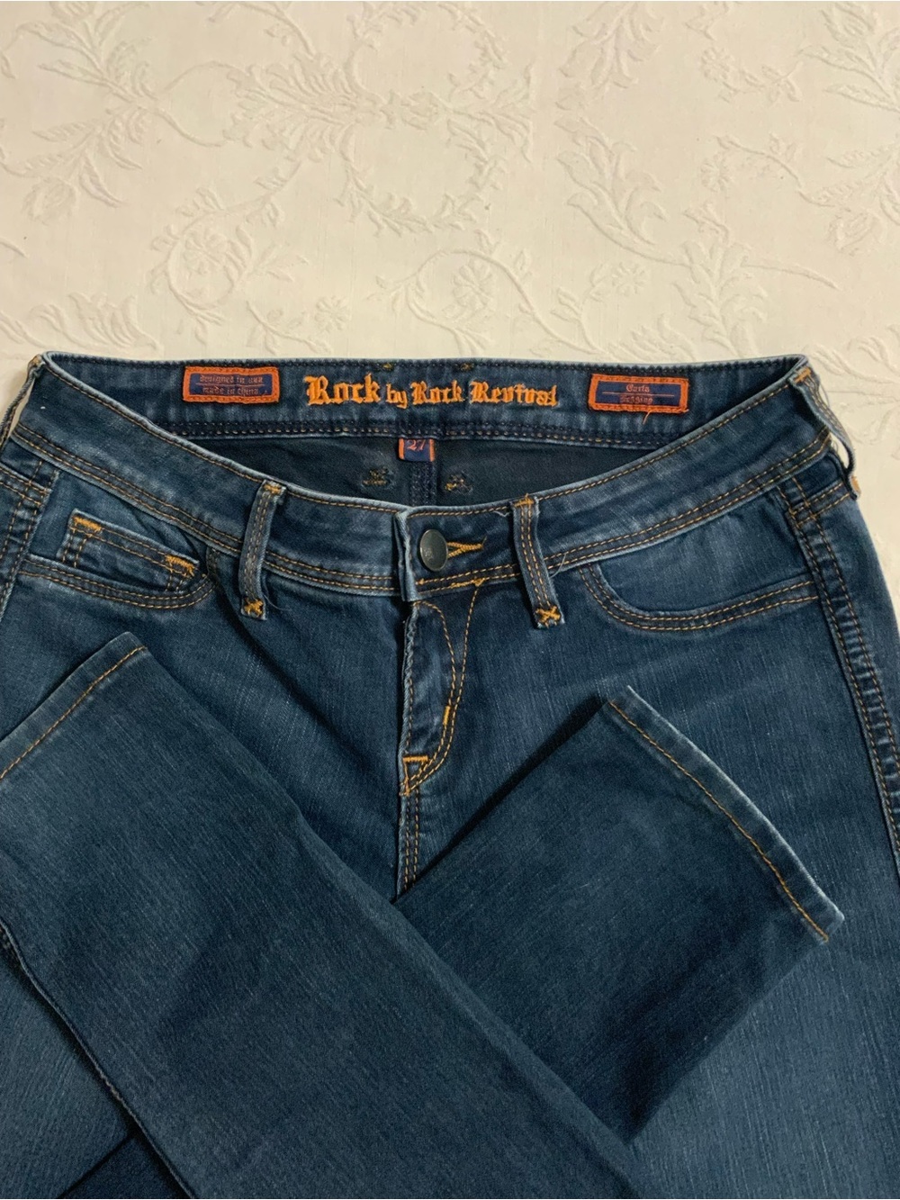 Rock by Rock Revival Dark Wash Skinny Jeans with Orange Contrast Stitching